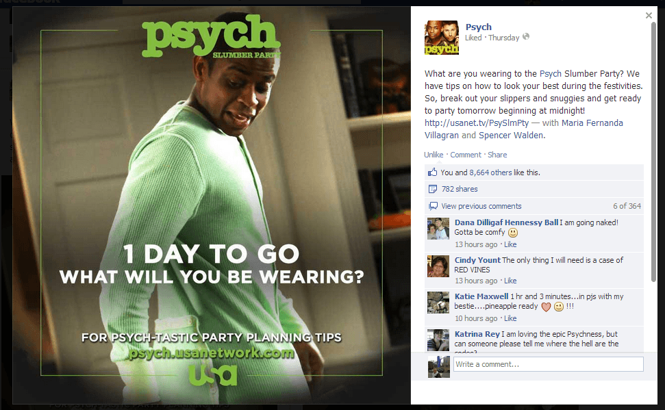 Psych Slumber Party Facebook