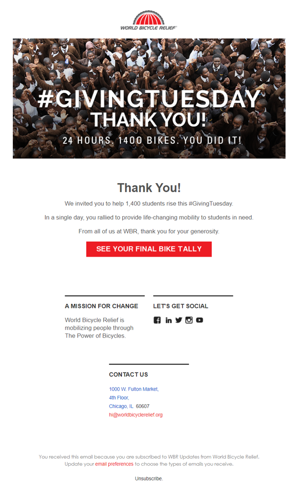 Giving Tuesday Thank You Email - 2017